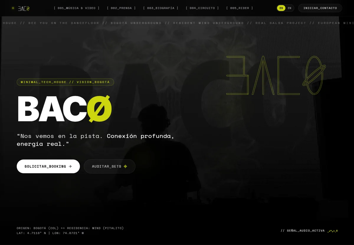 Presskit de BACØ en negro y verde lima