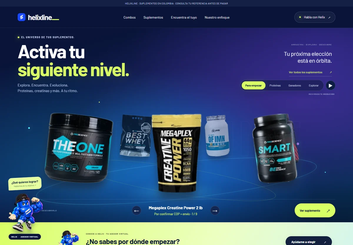 Tienda HELIXLINE, con productos y categorías